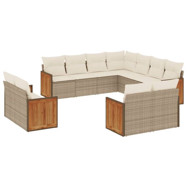 vidaXL Set Divani da Giardino 11 pz con Cuscini Beige in Polyrattan
