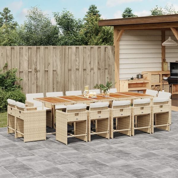 vidaXL Set da Pranzo da Giardino 15 pz con Cuscini Beige in Polyrattan