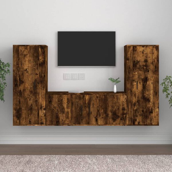 vidaXL Set Mobili Porta TV 3 pz Rovere Fumo in Legno Multistrato
