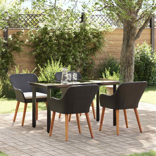 vidaXL Set da Pranzo per Giardino con cuscino 5 pcs Nero polyrattan