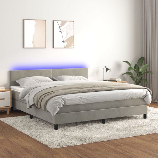 vidaXL Letto a Molle con Materasso e LED Grigio Chiaro 160x200 cm Velluto