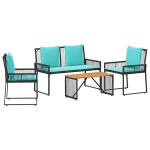 vidaXL Set di Mobili da Esterno 9 pcs Nero e Turchese polyrattan