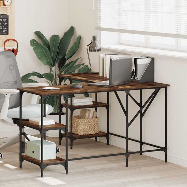 vidaXL Scrivania Rovere Fumo 139x139x75 cm in Legno Multistrato