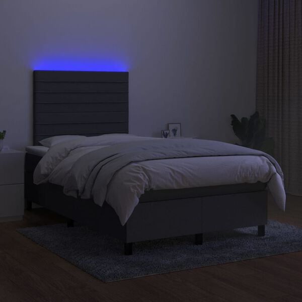 vidaXL Letto a Molle Materasso e LED Grigio Scuro 120x200cm in Tessuto