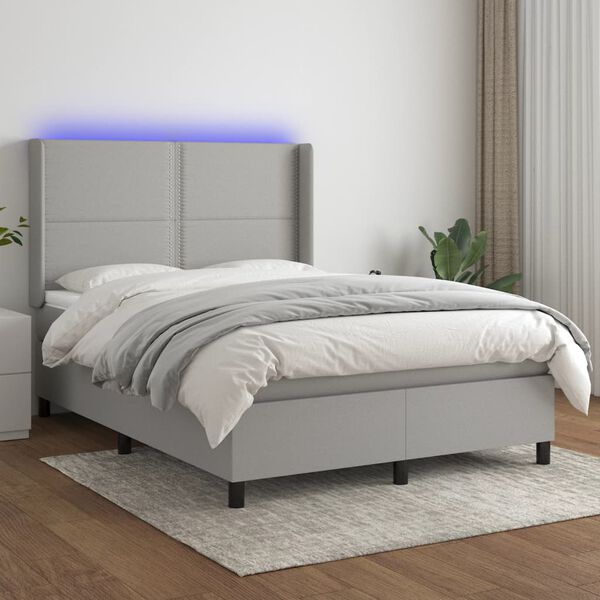 vidaXL Letto a Molle Materasso e LED Grigio Chiaro 140x200 cm Tessuto