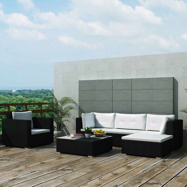 vidaXL Set Divani da Giardino 6 pz con Cuscini in Polyrattan Nero