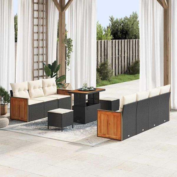 vidaXL Set Divano da Giardino 10 pcs Nero e Crema polyrattan
