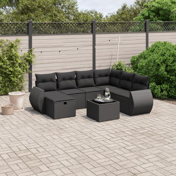 vidaXL Set Divani da Giardino con Cuscini 8 pz Nero in Polyrattan