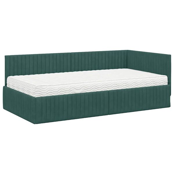 vidaXL Struttura Letto Angolare con Materasso 2 pcs Verde Velluto