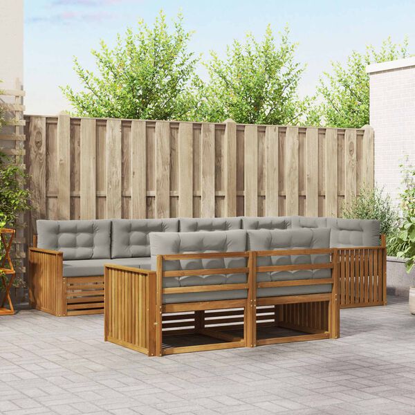 vidaXL Set di divani da esterno 7 pcs Grigio Naturale e Chiaro