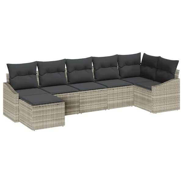 vidaXL Set di divani con cuscino 7 pcs Grigio chiaro polyrattan