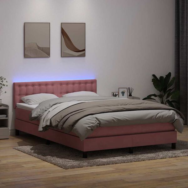 vidaXL Letto a Molle con Materasso e LED Rosa 160x220 cm in Velluto