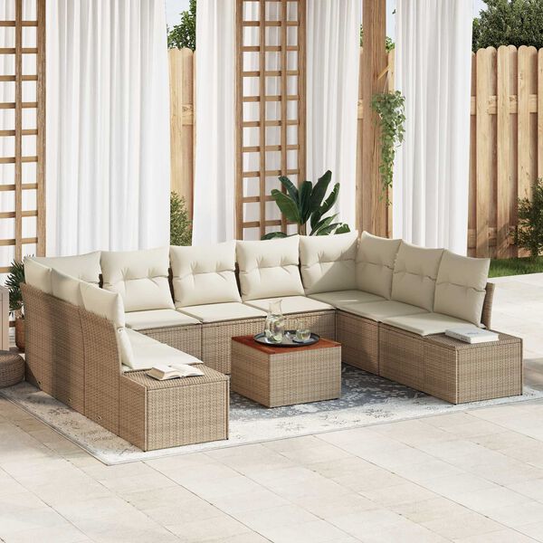 vidaXL Set Divano da Giardino 10 pcs Beige e bianco