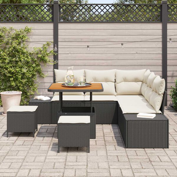 vidaXL Set Divano da Giardino con cuscino 8 pcs Nero Poly Rattan