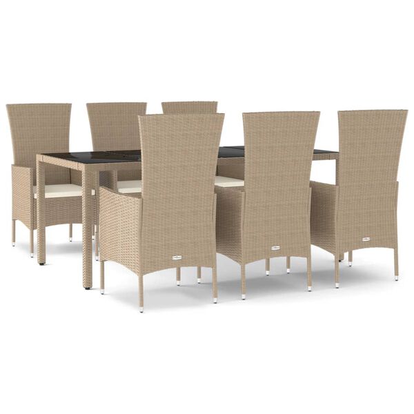 vidaXL Set da Pranzo da Giardino 7 pz con Cuscini Beige in Polyrattan