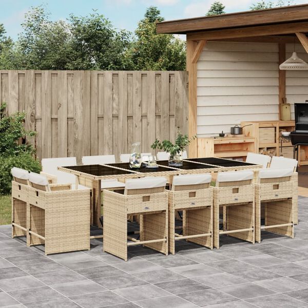 vidaXL Set da Pranzo da Giardino 13 pz con Cuscini Beige in Polyrattan