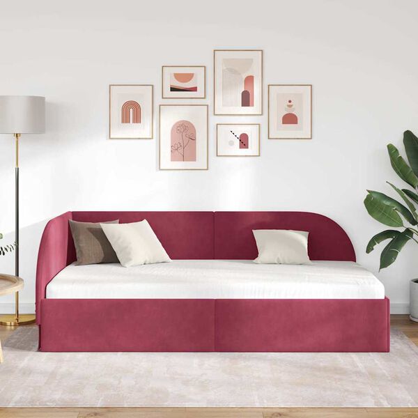 vidaXL Cornice del letto ad angolo Rosso Vino 90 cm x 190 cm Velluto