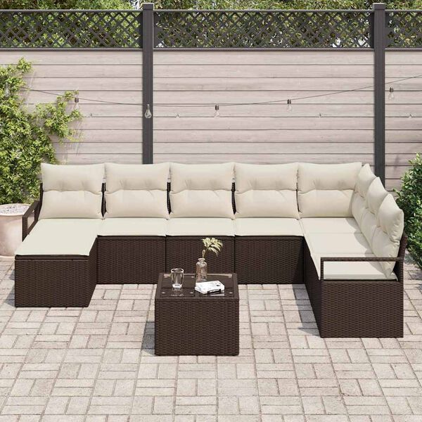 vidaXL Set di divani con cuscino 9 pcs Marrone e Crema polyrattan