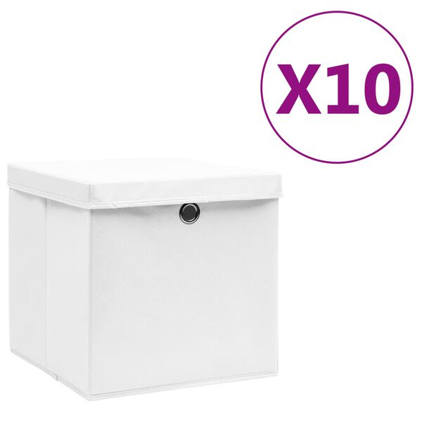 vidaXL Contenitori con Coperchi 10 pz 28x28x28 cm Bianco