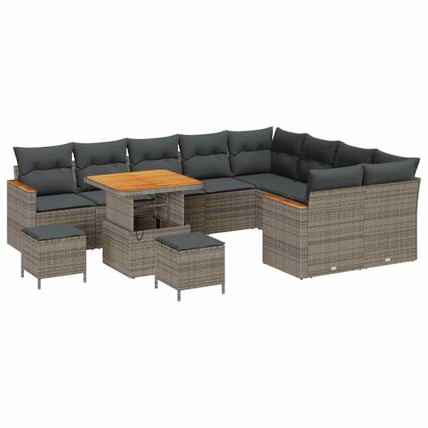 vidaXL Set Divano da Giardino 12 pcs Grigio Rattan in Polipropilene