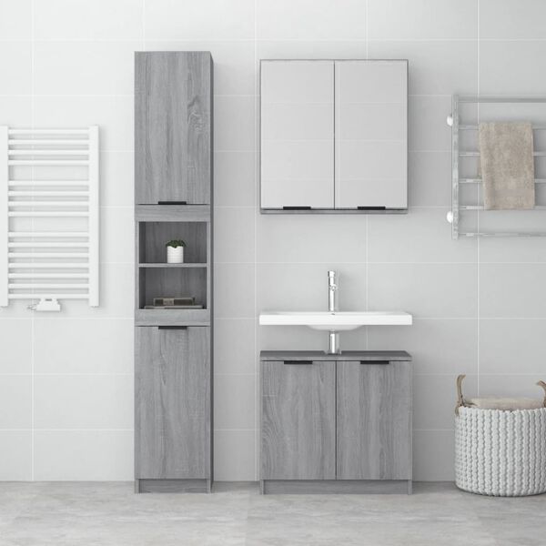 vidaXL Set Mobili da Bagno 3 pz Grigio Sonoma in Legno Multistrato