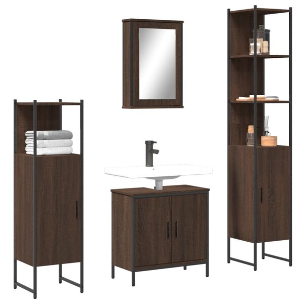 vidaXL Set Mobili da Bagno 4 pz Rovere Marrone in Legno Multistrato