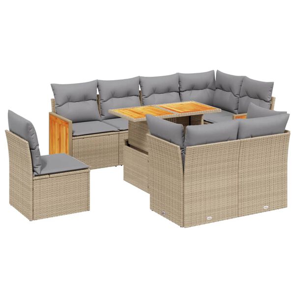 vidaXL Set Divano da Giardino 9 pz con Cuscini Beige in Polyrattan