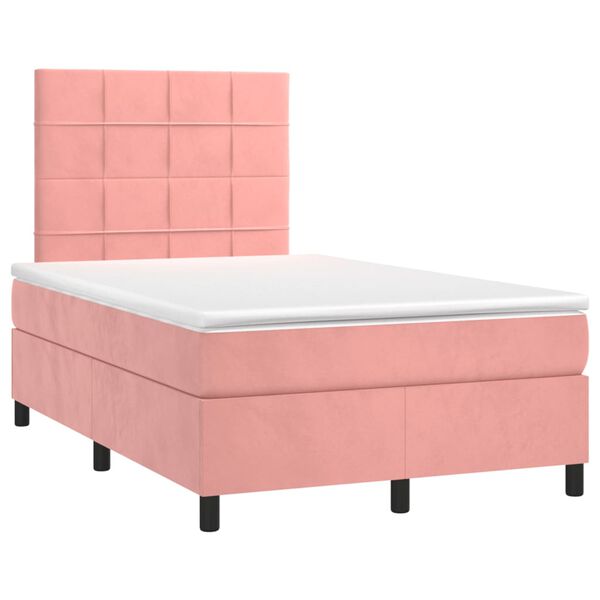 vidaXL Letto a Molle con Materasso e LED Rosa 120x190 cm in Velluto