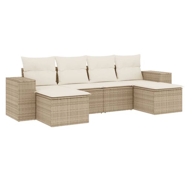 vidaXL Set Divano da Giardino 6 pz con Cuscini Beige in Polyrattan