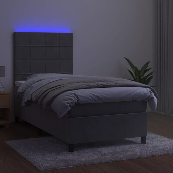 vidaXL Letto a Molle Materasso e LED Grigio Chiaro 90x190 cm Velluto