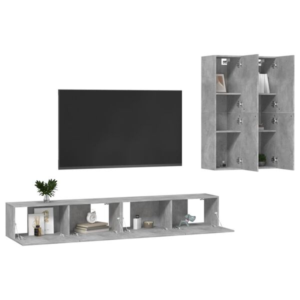 vidaXL Set di Mobili Porta TV 4 pz Grigio Cemento in Legno Multistrato