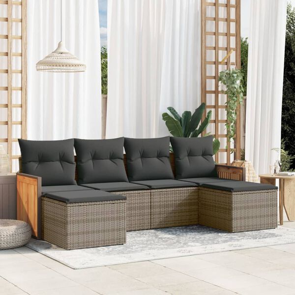 vidaXL Set Divano da Giardino 6 pz con Cuscini Grigio in Polyrattan