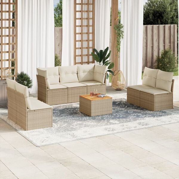 vidaXL Set Divano da Giardino 8 pz con Cuscini Beige in Polyrattan