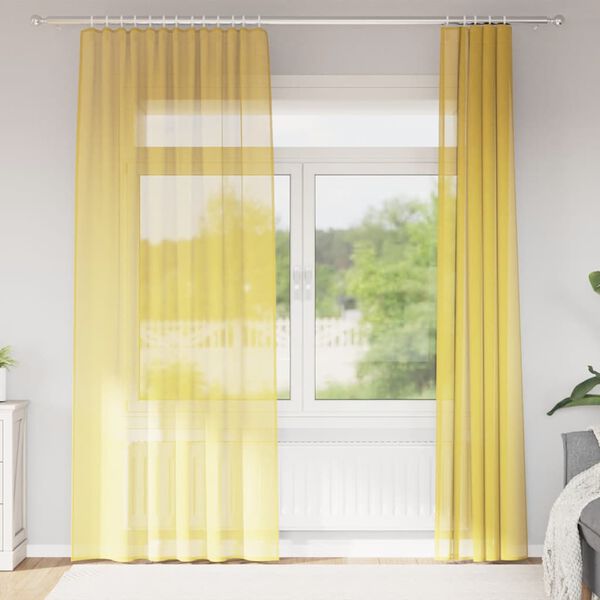 vidaXL Tende in Voile con Tasche per Aste 2 pz Giallo
