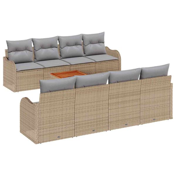 vidaXL Set Divano da Giardino 9 pcs Beige e Grigio Chiaro polyrattan