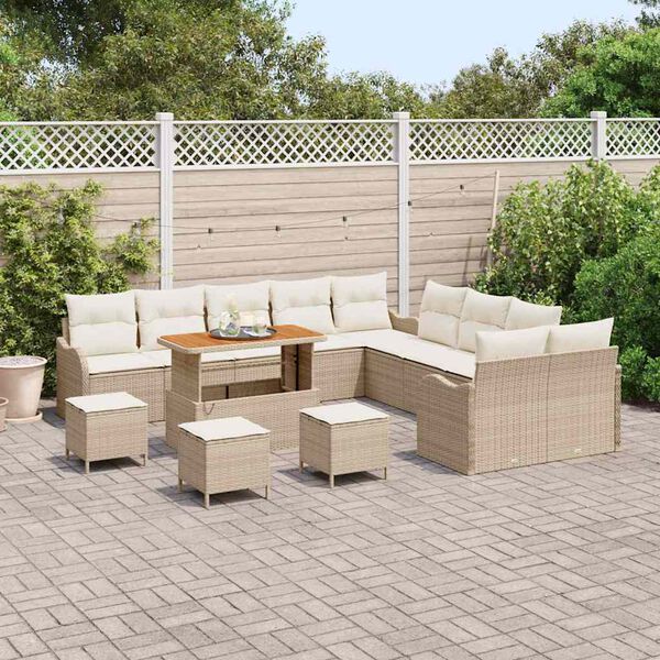 vidaXL Set Divano da Giardino con cuscino 14 pcs Beige e Crema