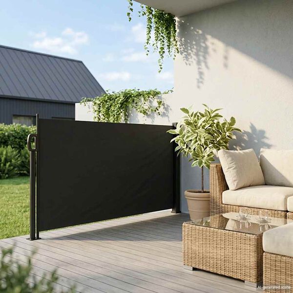 vidaXL Tenda da Sole Laterale Retrattile Nera 100x300 cm