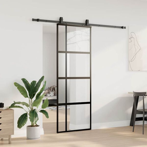 vidaXL Porta Scorrevole Set Ferramenta Nera 76x205 cm Vetro Temperato