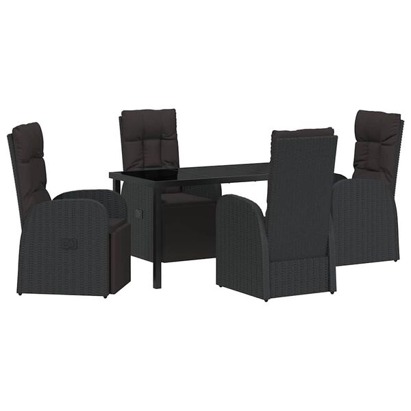 vidaXL Set da Pranzo per Giardino con cuscino 5 pcs Nero polyrattan