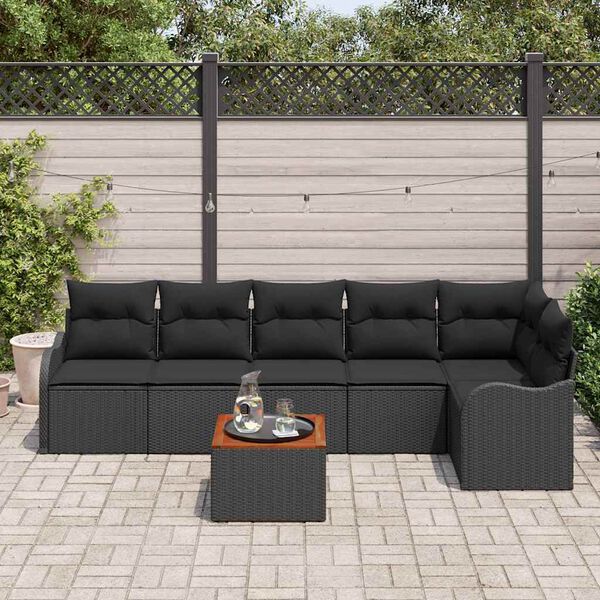 vidaXL Set Divano da Giardino con cuscino 7 pcs Nero polyrattan