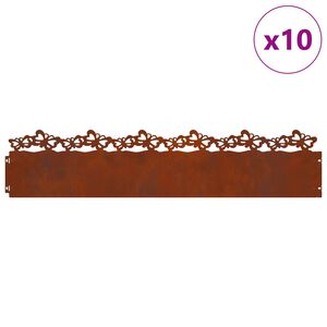vidaXL Bordure per prato 10 pcs Ruggine 103 x 0,05 x 22 cm