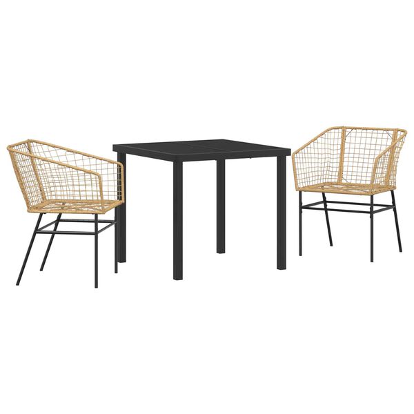 vidaXL Set da Pranzo per Giardino 3 pcs Marrone polyrattan