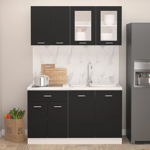 vidaXL Set Armadi da Cucina 4 pz Lyon Nero in Truciolato
