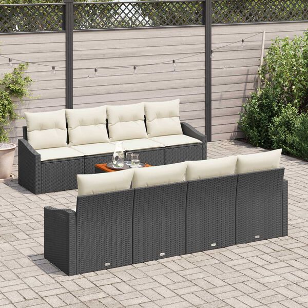 vidaXL Set Divano da Giardino 9 pcs Nero e Crema polyrattan