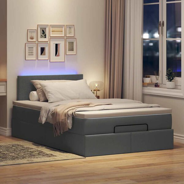 vidaXL Pouf Letto con Materasso e LED Grigio Scuro 120x200 cm Tessuto