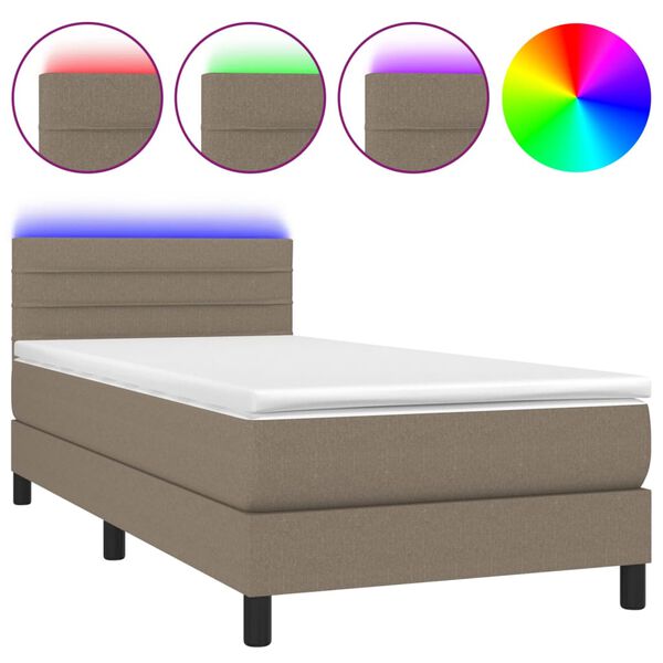 vidaXL Letto a Molle con Materasso e LED Tortora 100x200cm in Tessuto
