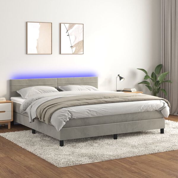 vidaXL Letto a Molle con Materasso e LED Grigio Chiaro 160x200 cm Velluto