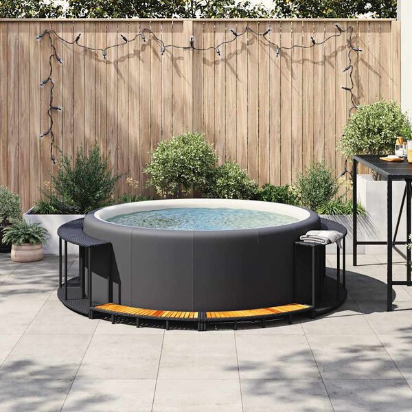vidaXL Bordo per Vasca da Spa con Portaoggetti&Gradino Polyrattan Nero