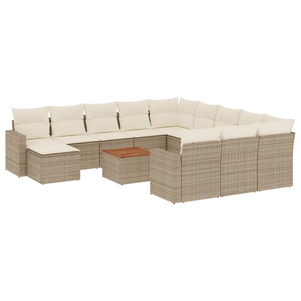 vidaXL Set Divano da Giardino 13 pz con Cuscini Beige in Polyrattan