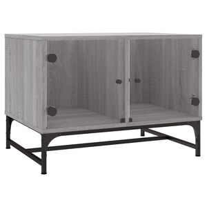 vidaXL Tavolino Salotto con Ante in Vetro Grigio Sonoma 68,5x50x50 cm